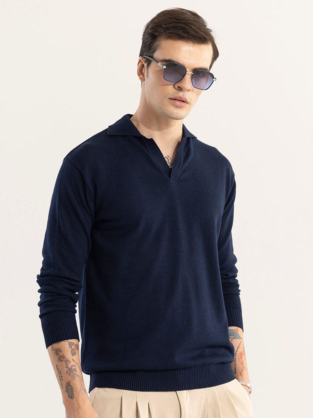snitch navy blue v-neck cotton slim fit t-shirt