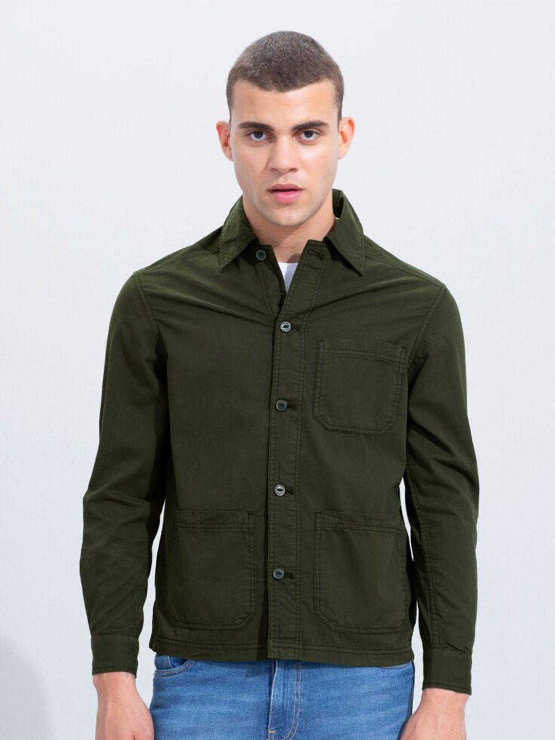 snitch olive green classic cotton casual shirt