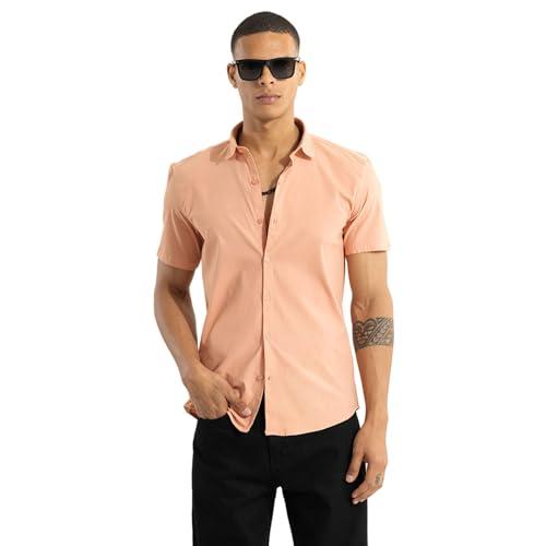 snitch peach solid cotton regular shirt