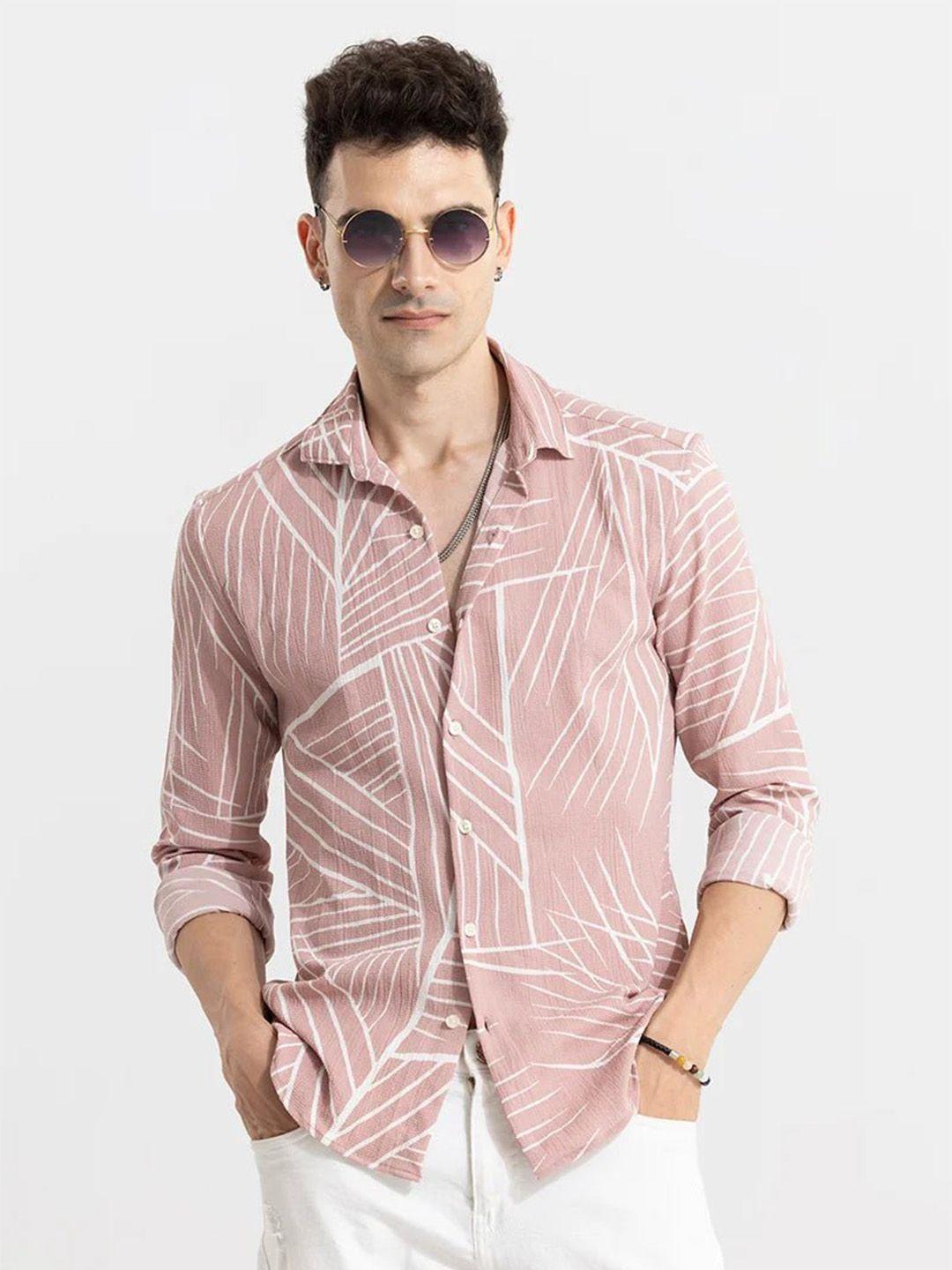 snitch pink classic slim fit abstract printed cotton casual shirt