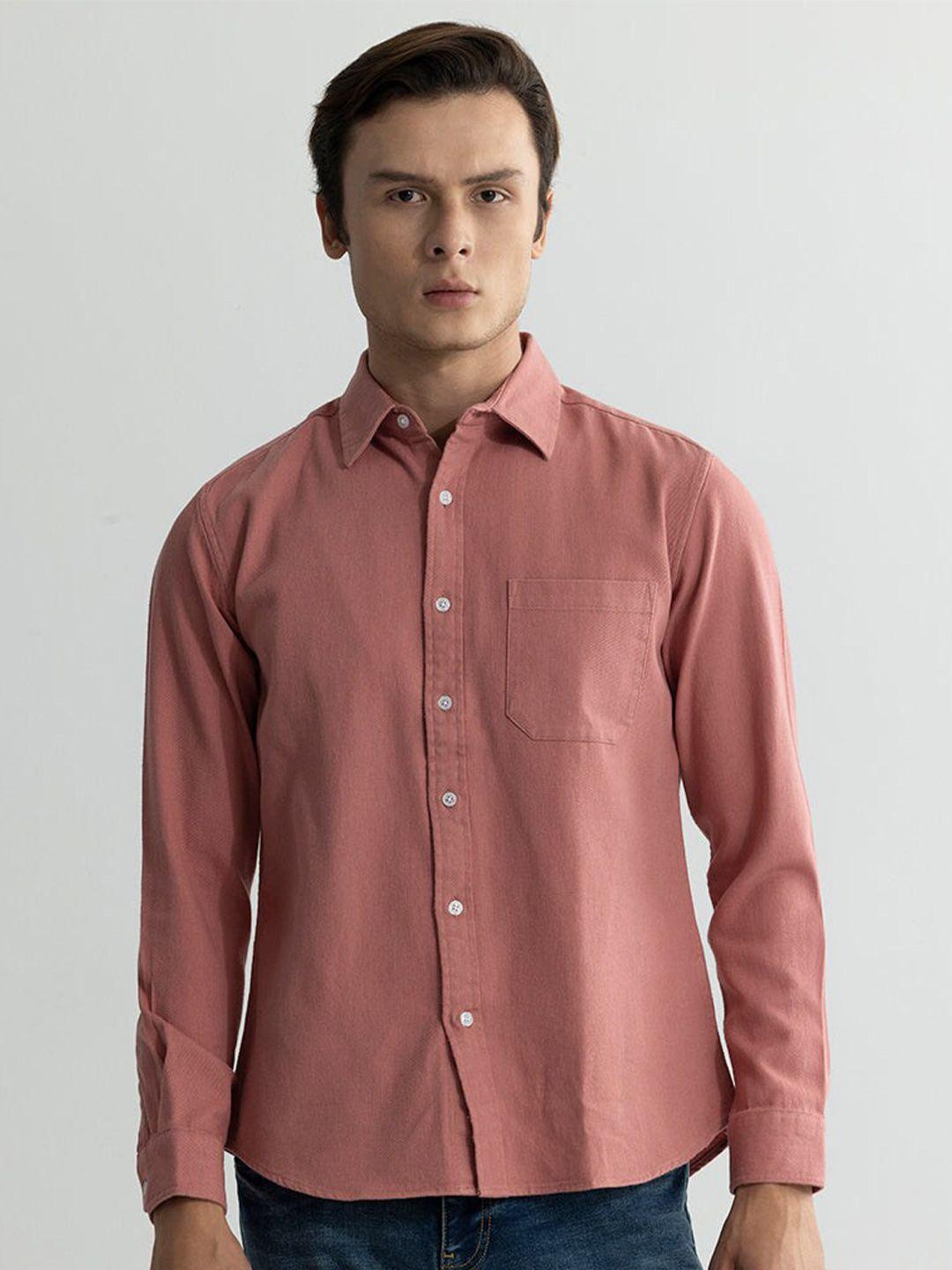 snitch pink classic slim fit cotton casual shirt