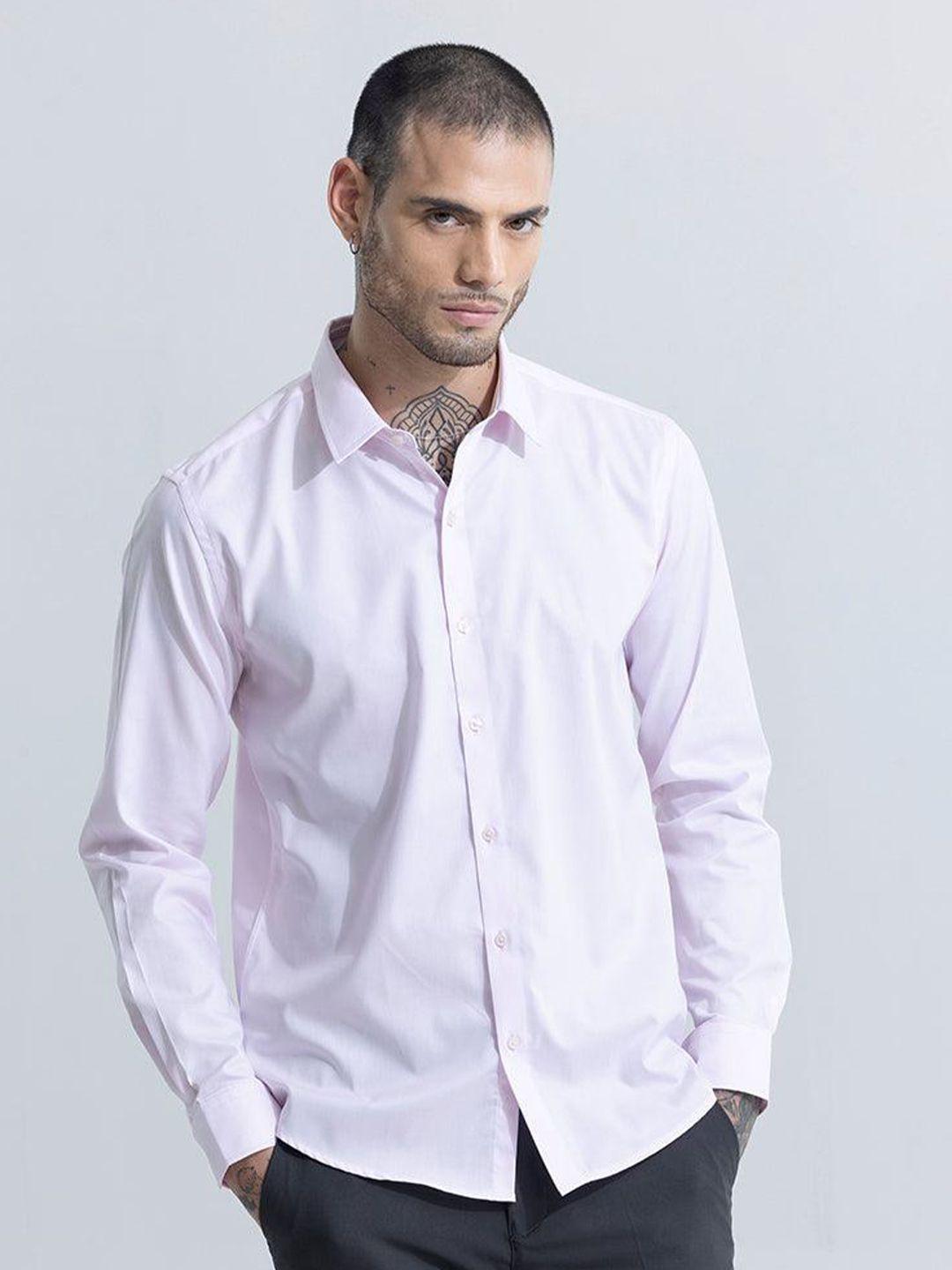 snitch pink classic slim fit cotton casual shirt