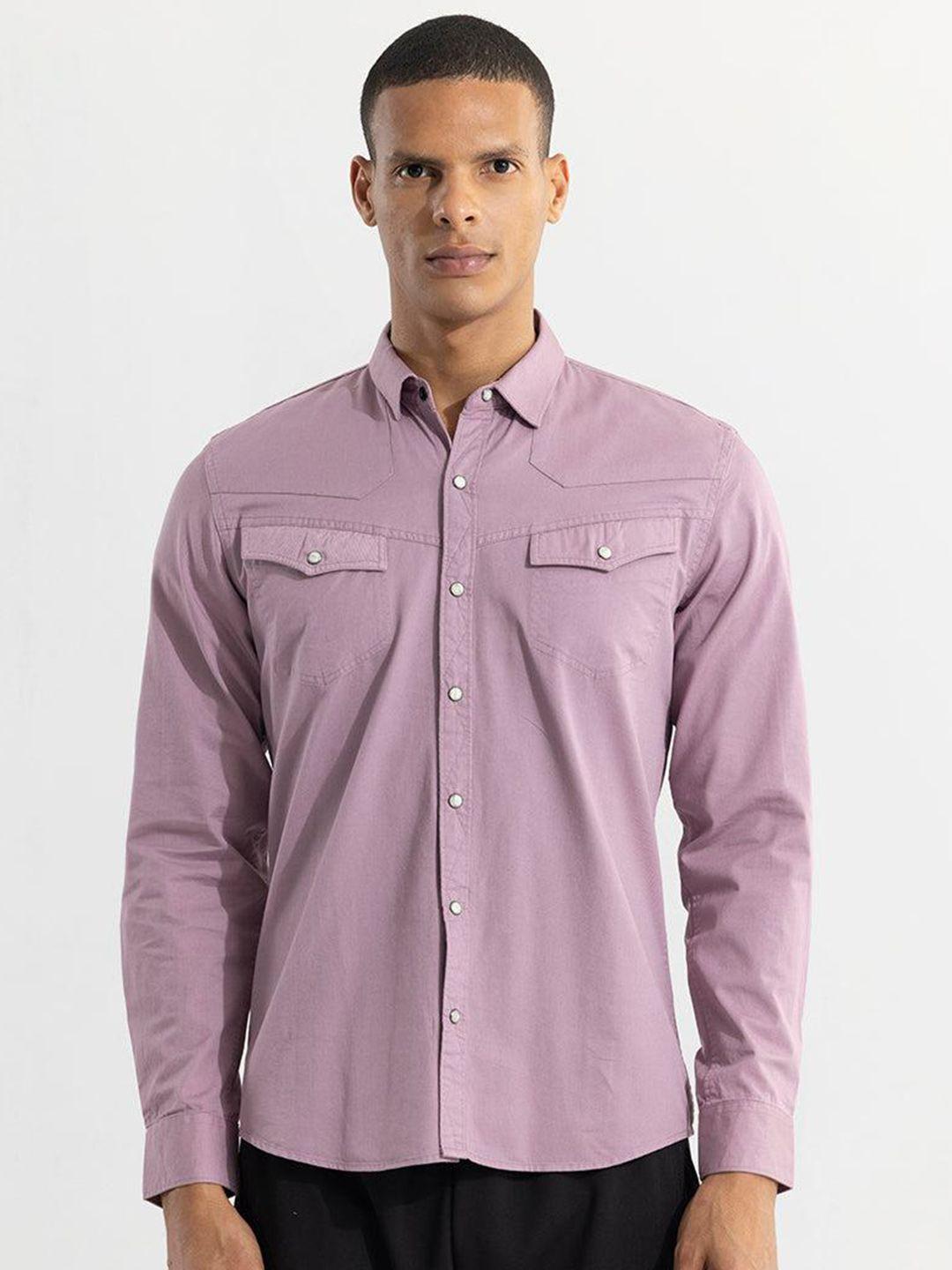 snitch pink classic slim fit pure cotton casual shirt