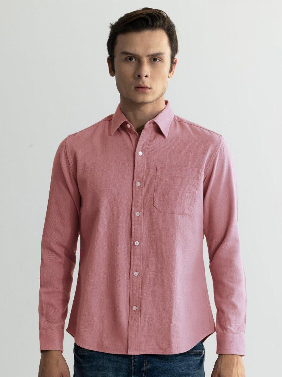 snitch pink classic slim fit spread collar cotton casual shirt