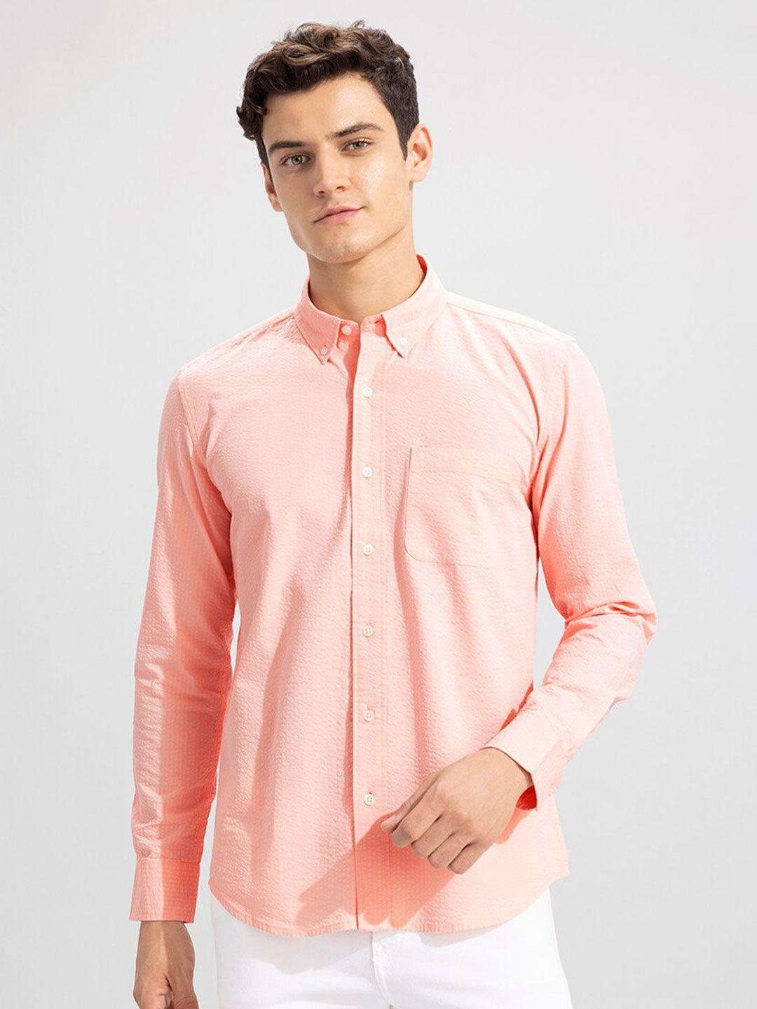 snitch pink slim fit cotton casual shirt