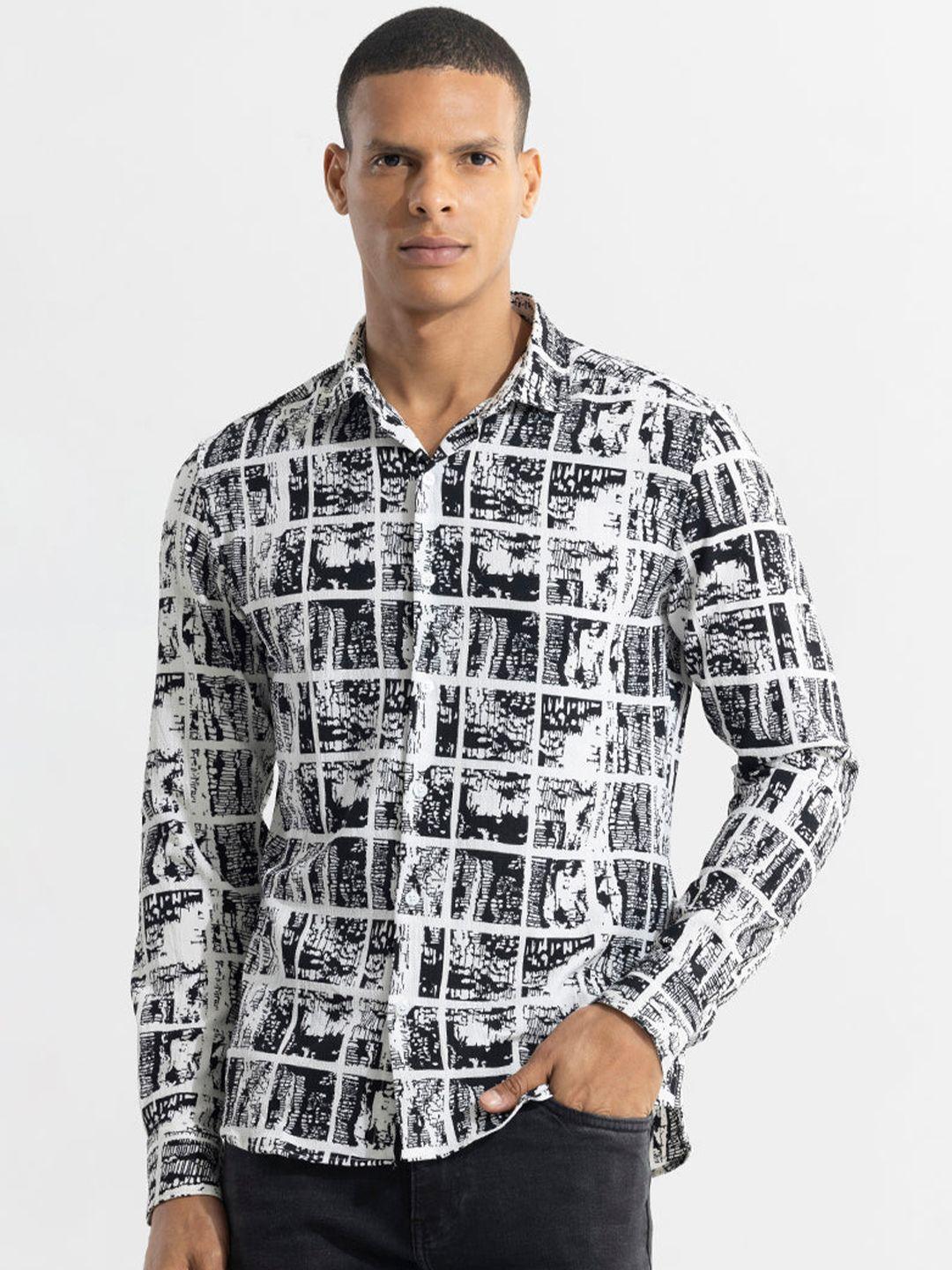 snitch printed classic slim fit casual shirt