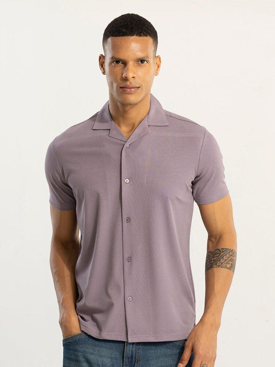 snitch purple classic slim fit cuban collar casual shirt