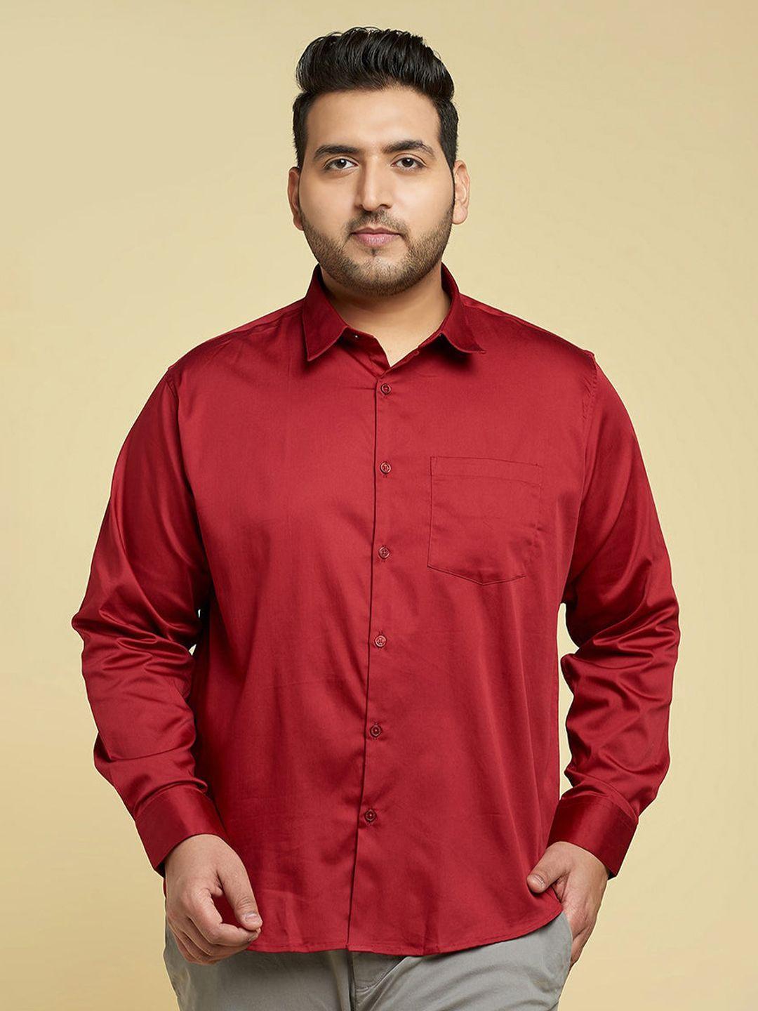 snitch red classic slim fit opaque cotton casual shirt