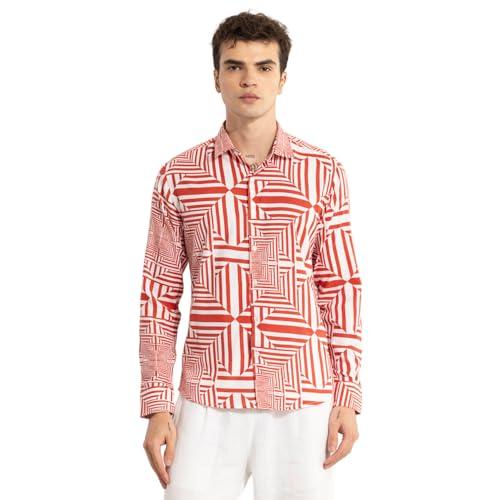 snitch red geometric viscose shirt