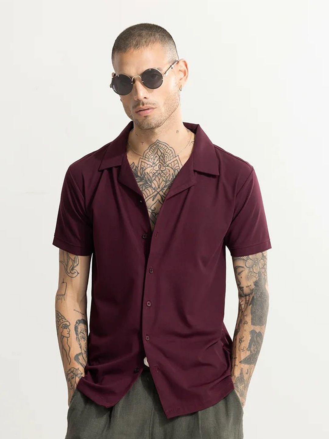 snitch spread collar classic slim fit opaque casual shirt