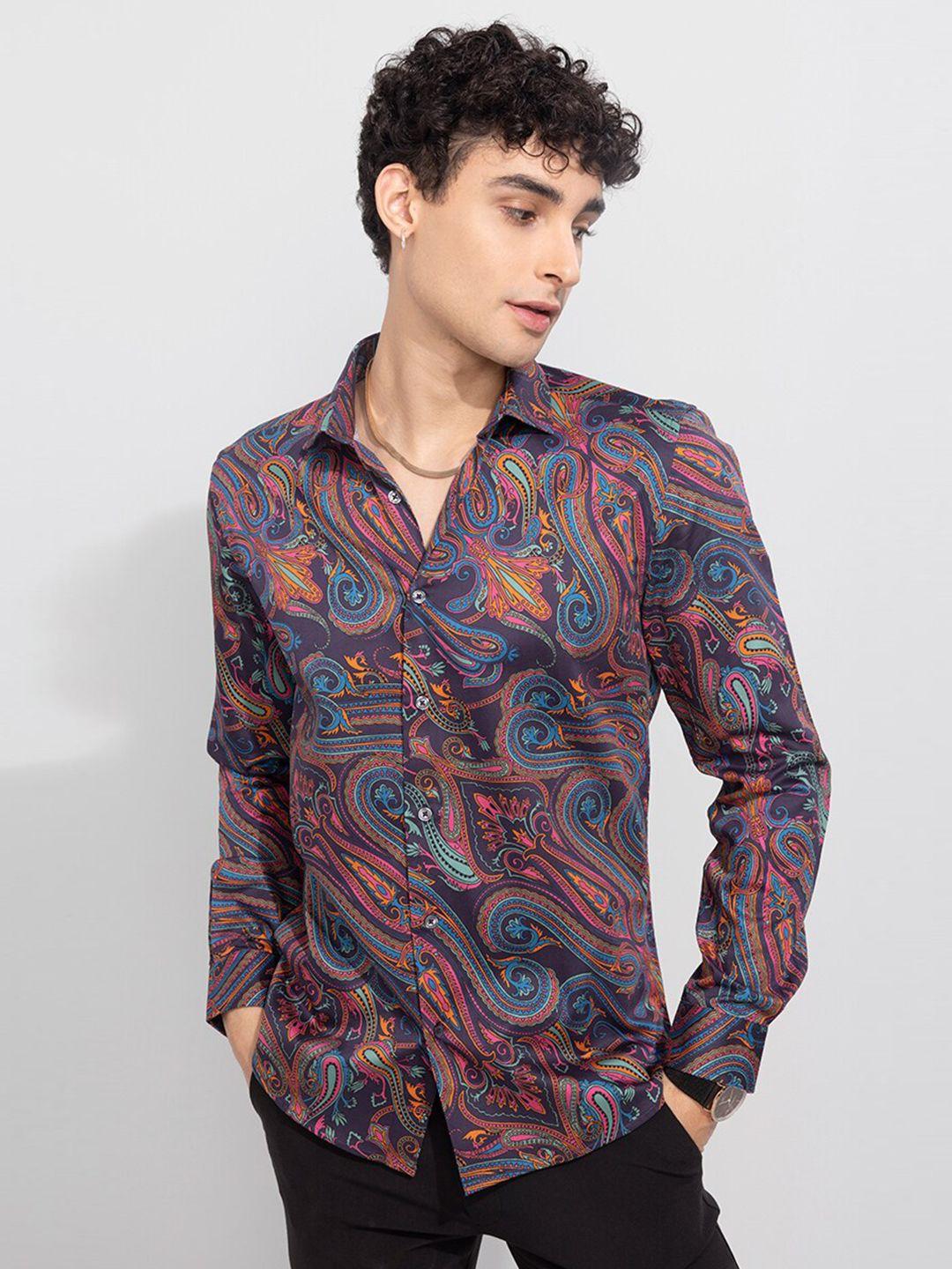 snitch spread collar slim fit ethnic printed casual shirt