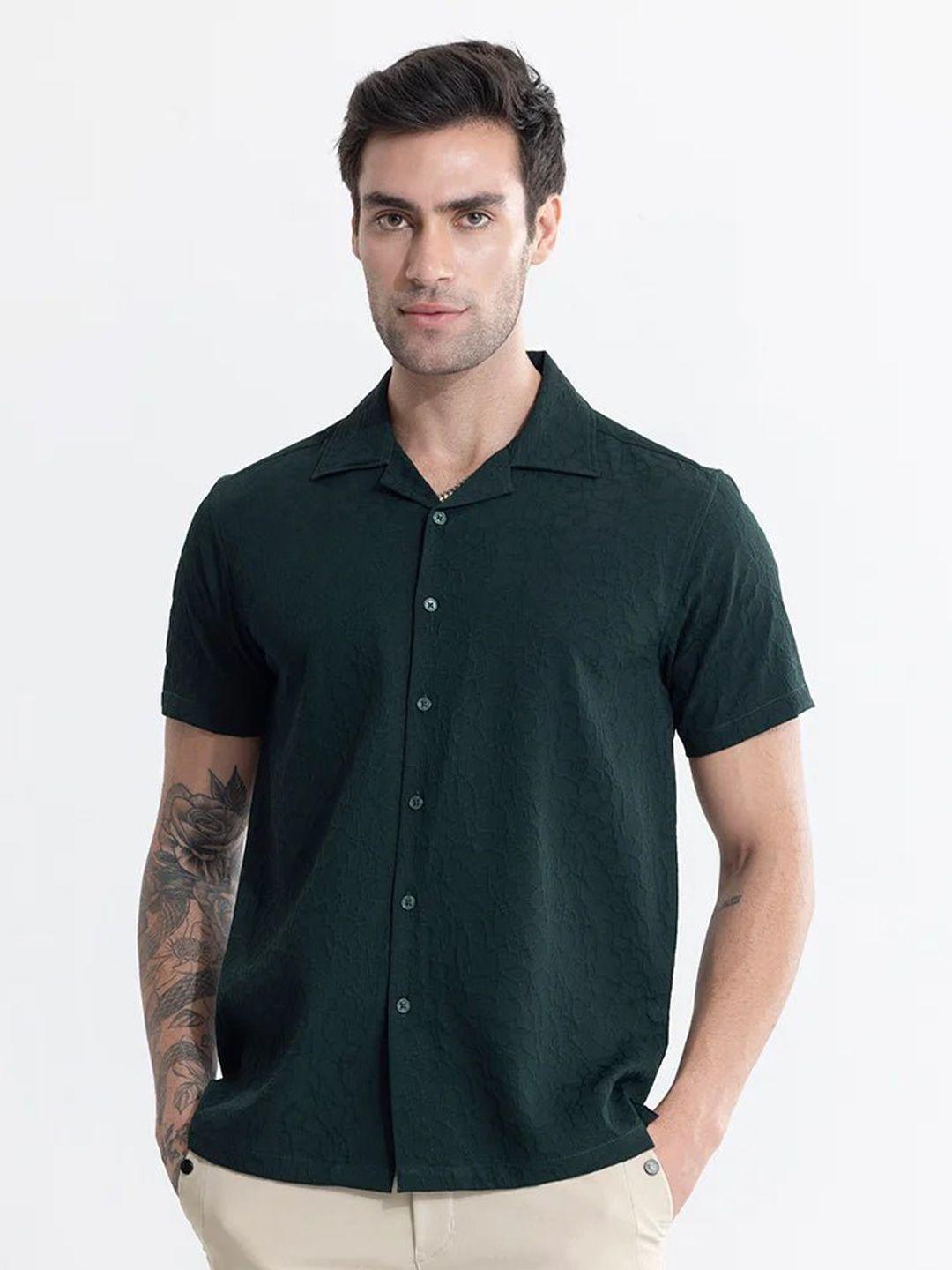 snitch textured classic opaque spread collar casual shirt