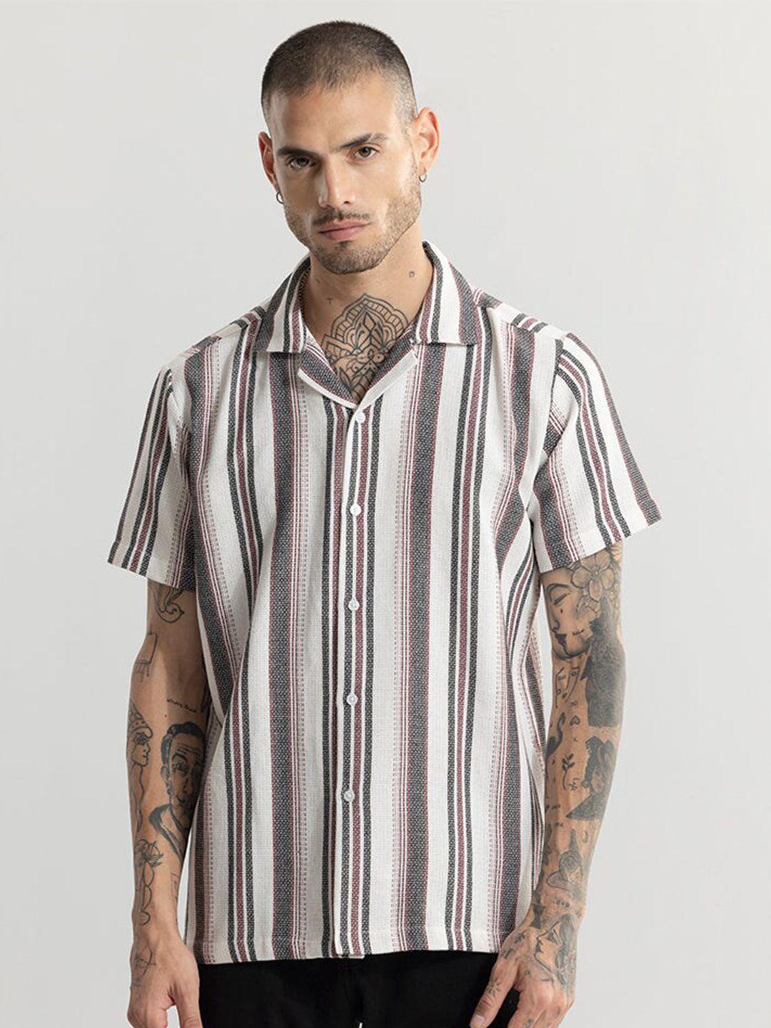 snitch white & black striped classic boxy cotton casual shirt