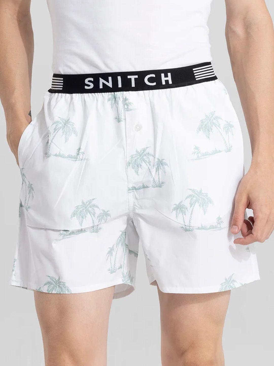 snitch white & sea green printed cotton outer elastic boxers 4msbx9217-07-s