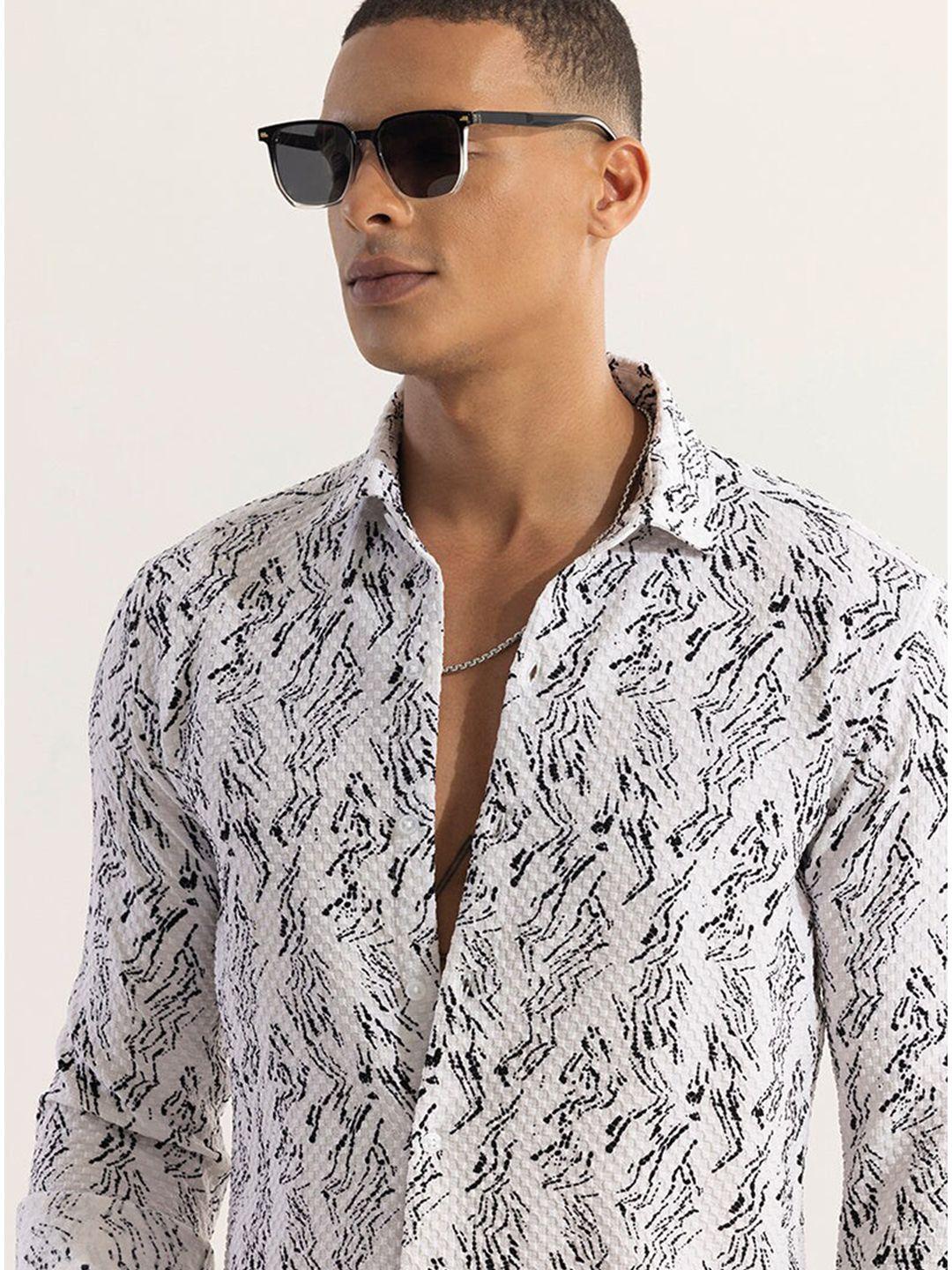 snitch white classic slim fit animal opaque printed casual shirt