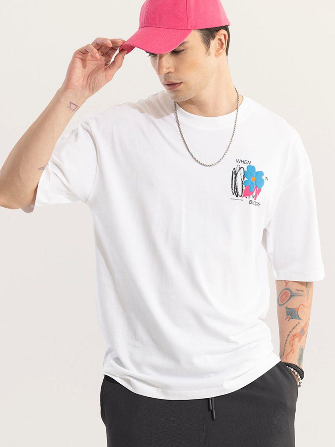 snitch white floral printed cotton t-shirt