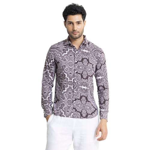 snitch white paisley viscose regular shirt