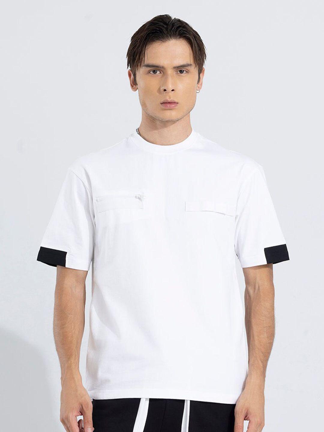 snitch white round neck cotton relaxed fit t-shirt
