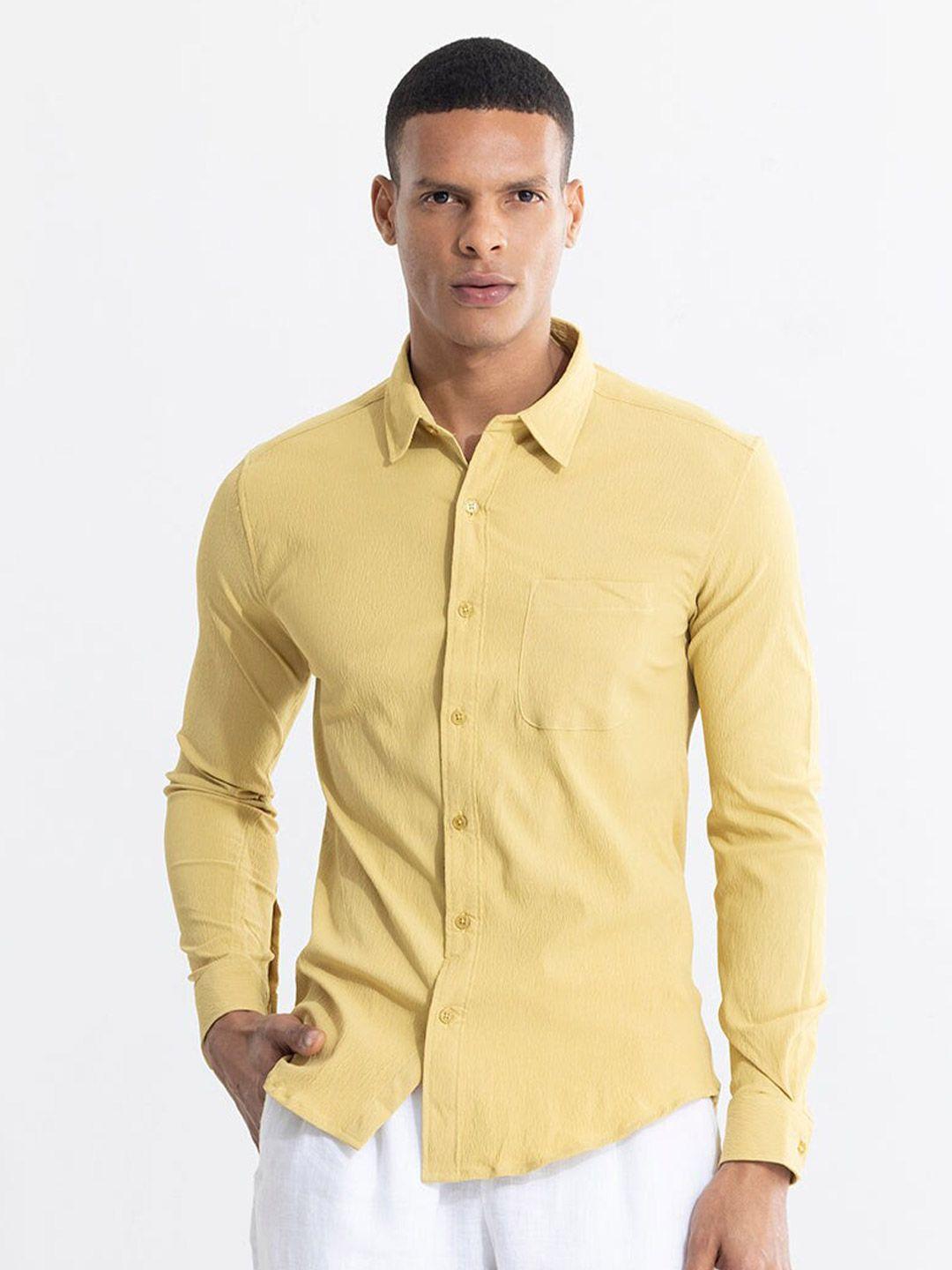 snitch yellow classic slim fit long sleeves casual shirt