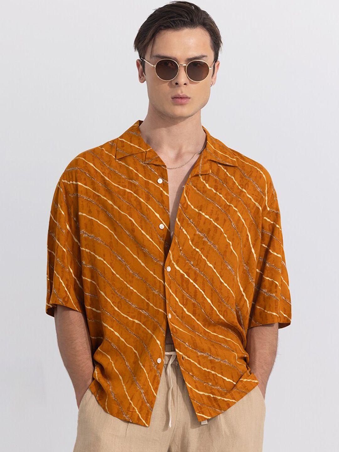 snitch yellow classic spread collar abstract printed casual shirt