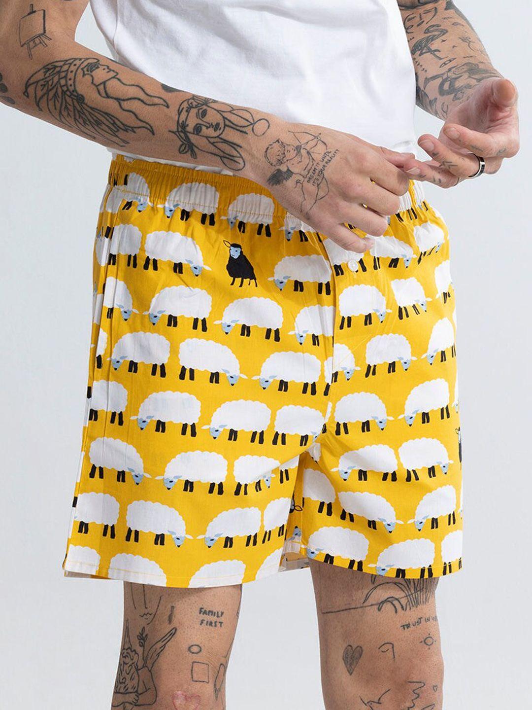 snitch yellow printed pure cotton boxers 4msbx9230-01-s