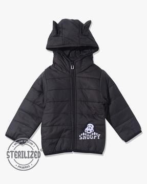snoppy print quilted hoodie