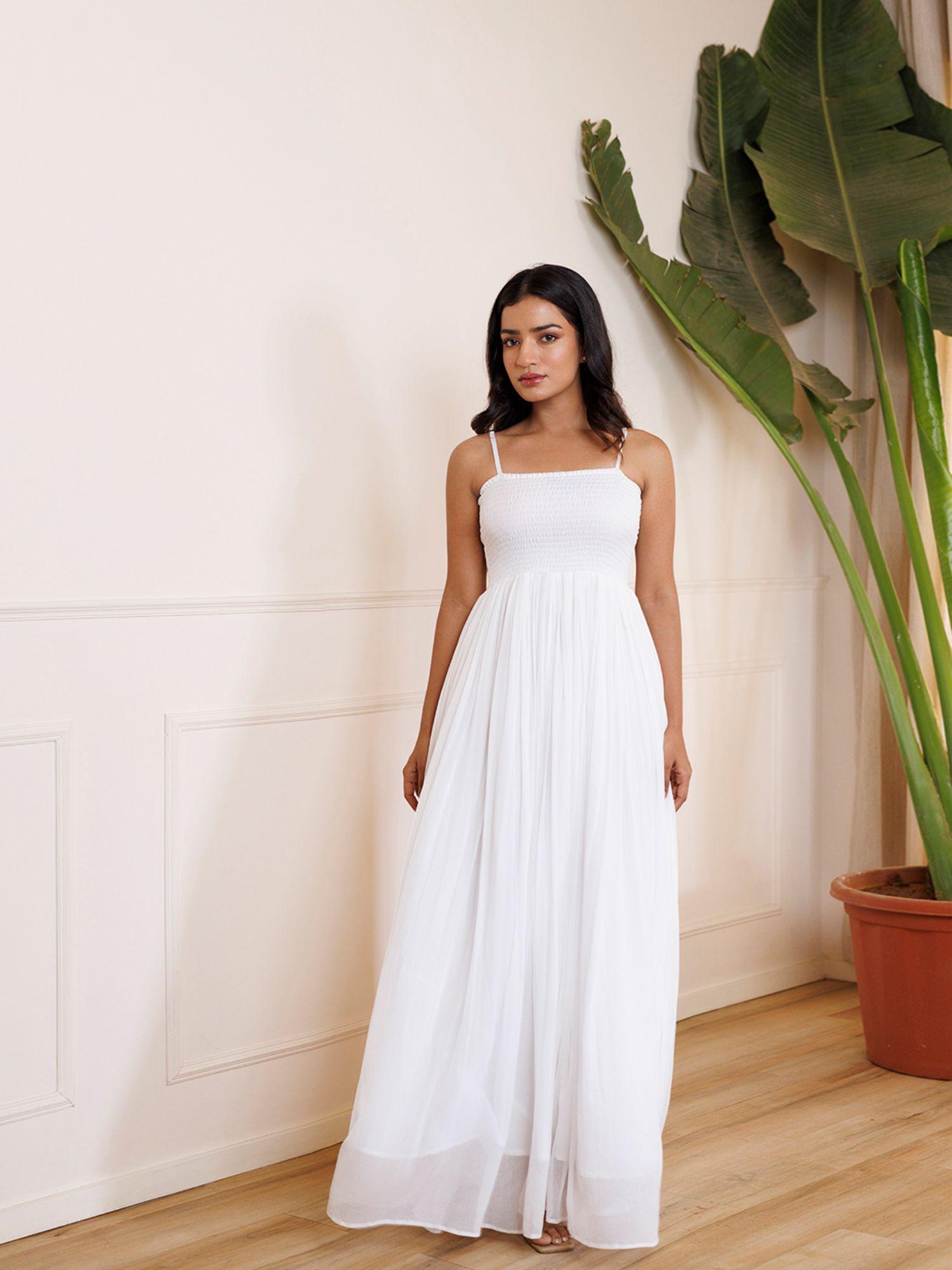 snowball white chiffon maxi dress