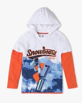 snowboard print hooded t-shirt