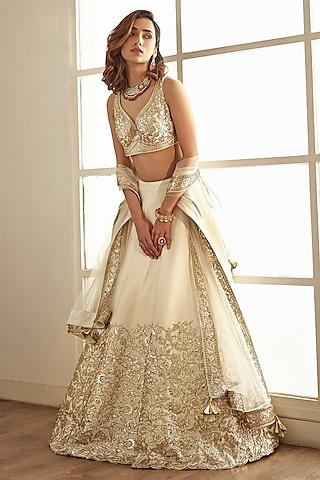 snowy white organza embroidered lehenga set