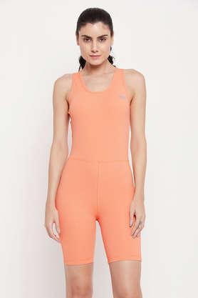 snug fit sleeveless bodysuit in orange colour - orange