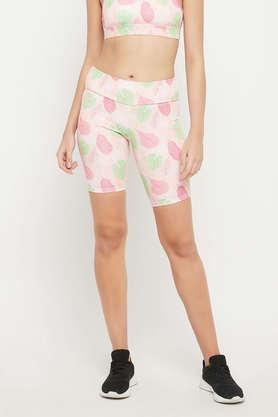 snug-fit active leaf print high rise cycling shorts in soft pink - pink