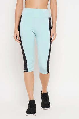 snug fit high-rise active capri in sky blue with side panels - blue
