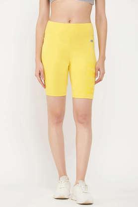 snug fit high-rise active shorts in yellow with side pocket - yellow