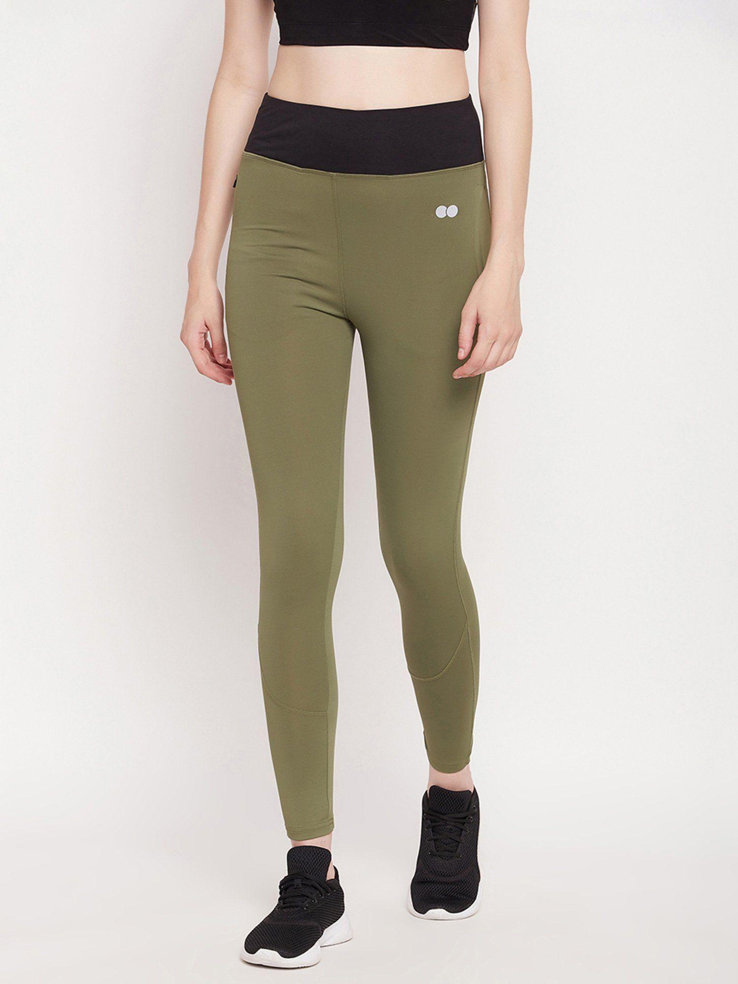 snug-fit high rise active tights in olive green