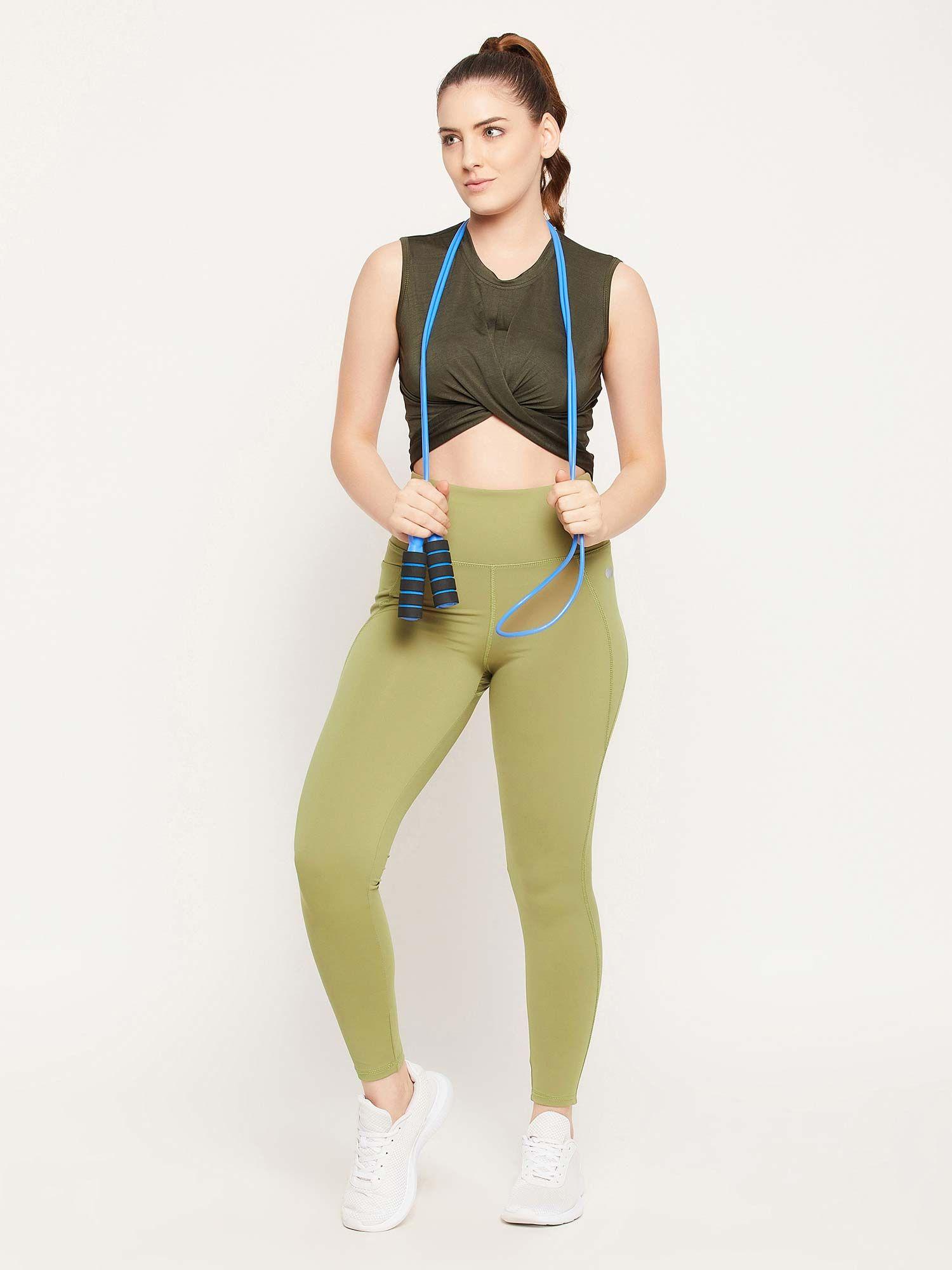 snug fit high rise ankle-length active tights in olive green