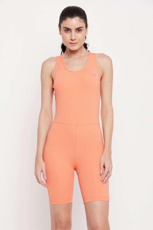 snug fit sleeveless bodysuit in orange colour