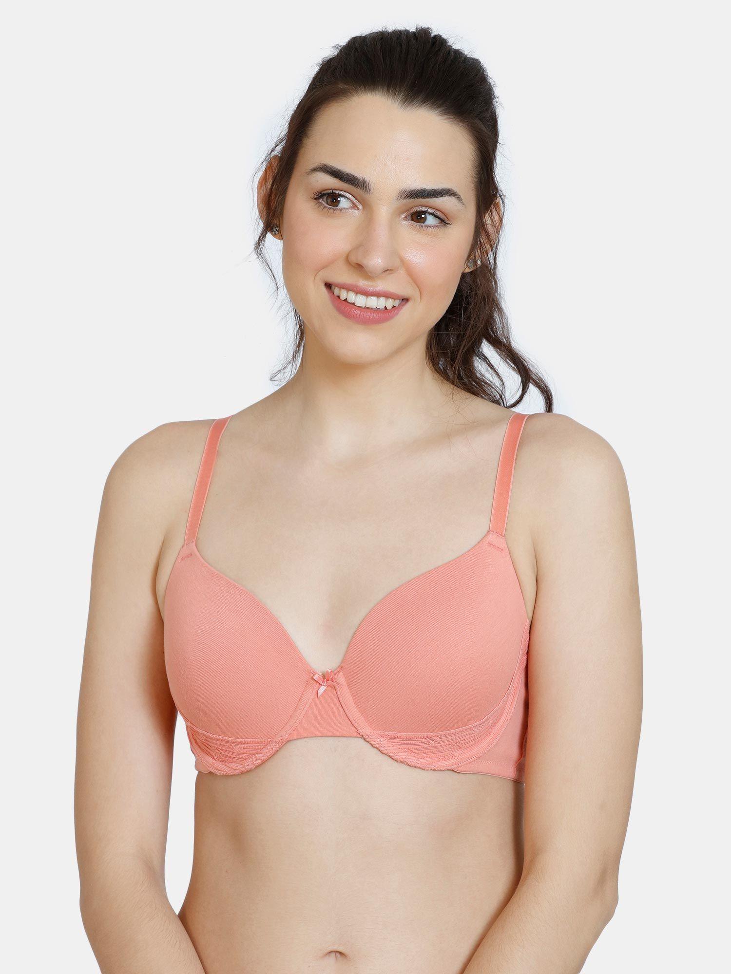 snuggle up padded wired 3-4th coverage t-shirt bra - terra cotta - orange