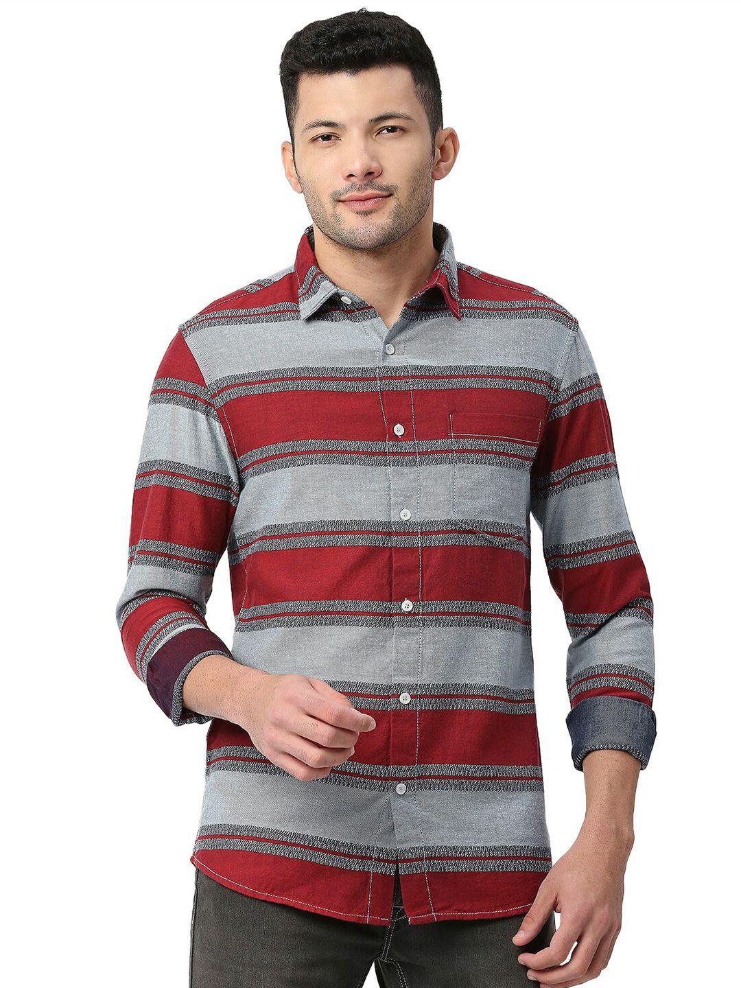 snx tailored fit horizontal stripes pure cotton casual shirt