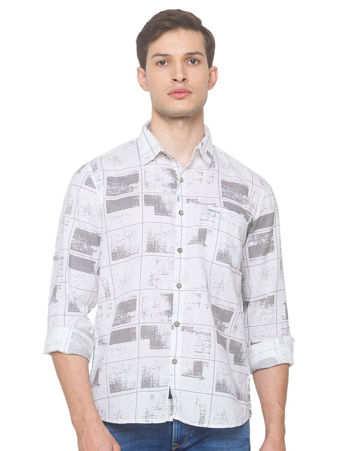 snx classic tailored fit abstract printed pure cotton casual shirt