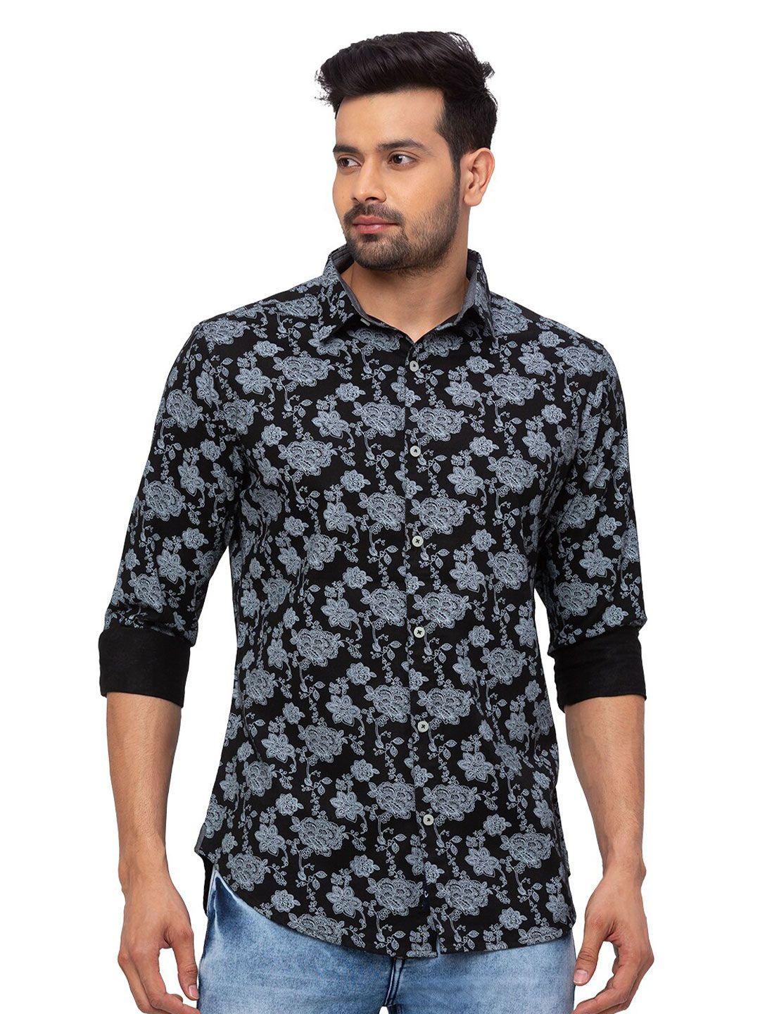 snx classic tailored fit floral printed pure cotton casual shirt