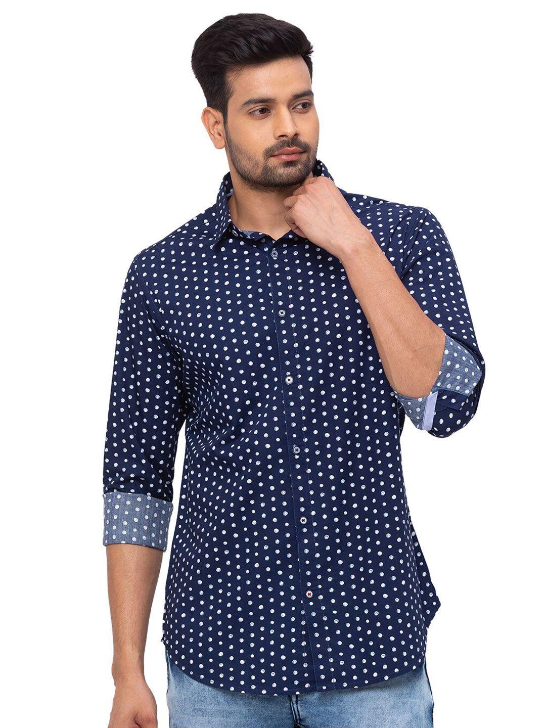 snx classic tailored fit polka dots printed pure cotton casual shirt