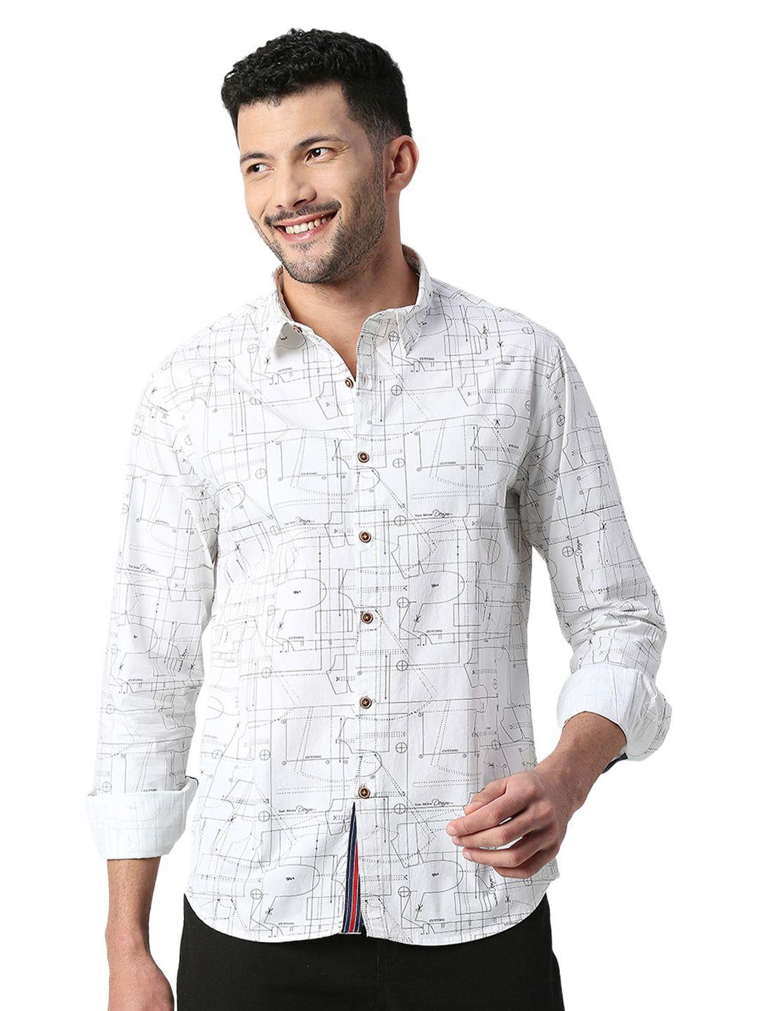 snx geometric printed tailored fit opaque cotton casual shirt