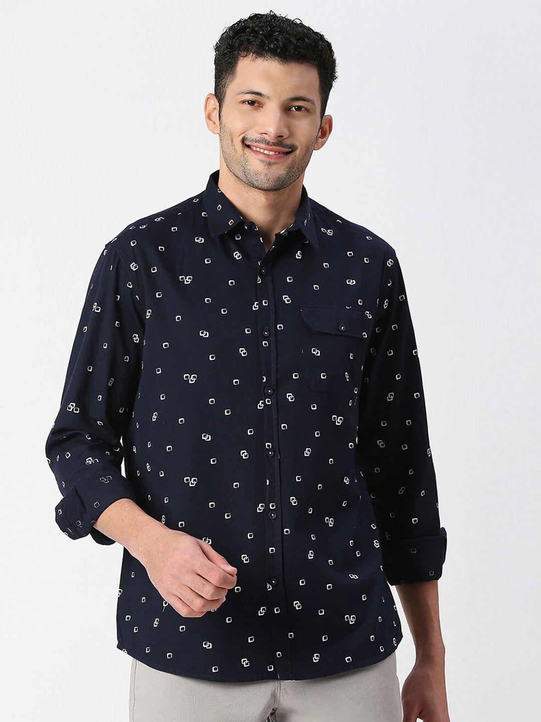 snx men classic tailored fit geometric printed cotton casual shirt