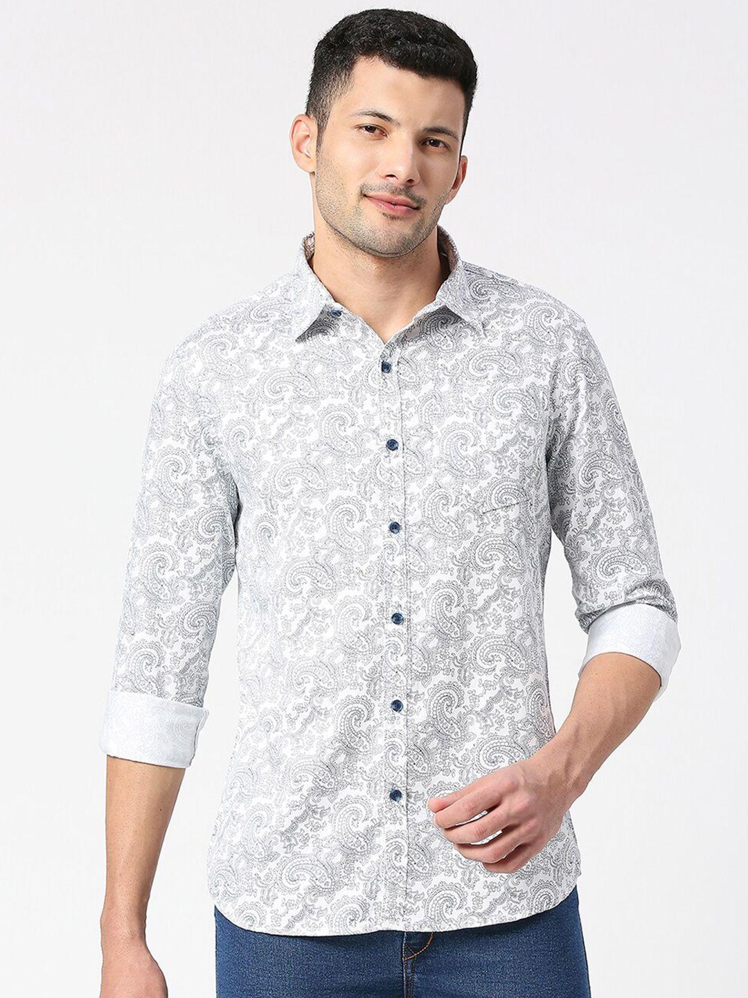 snx men tailored fit paisley printed cotton casual shirt