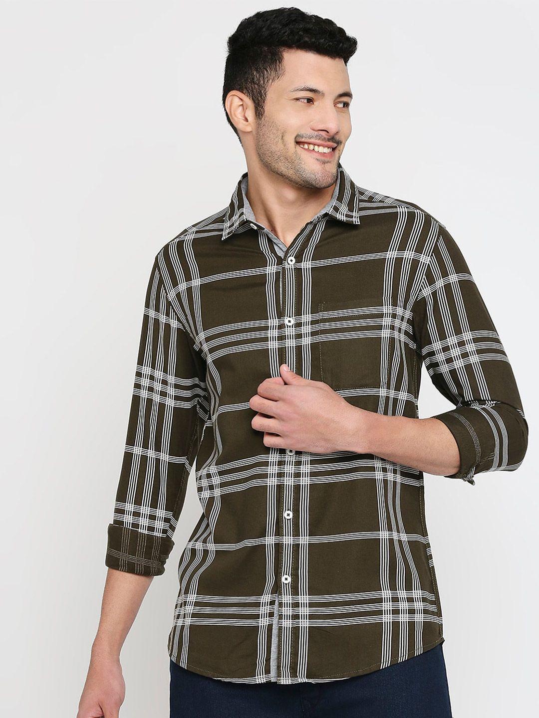 snx tailored fit checked spread collar pure cotton casual shirt