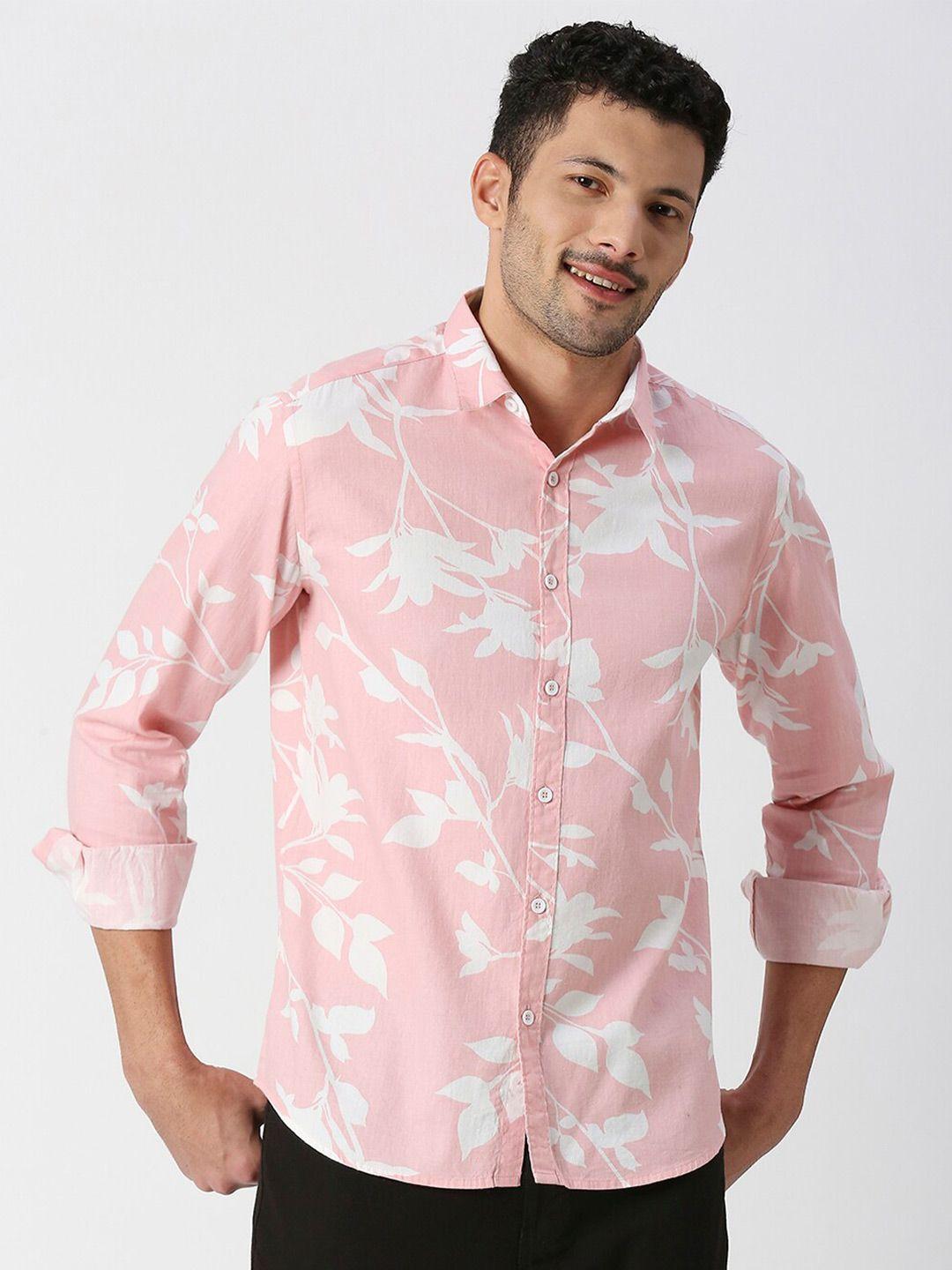 snx tailored fit floral printed pure cotton casual shirt