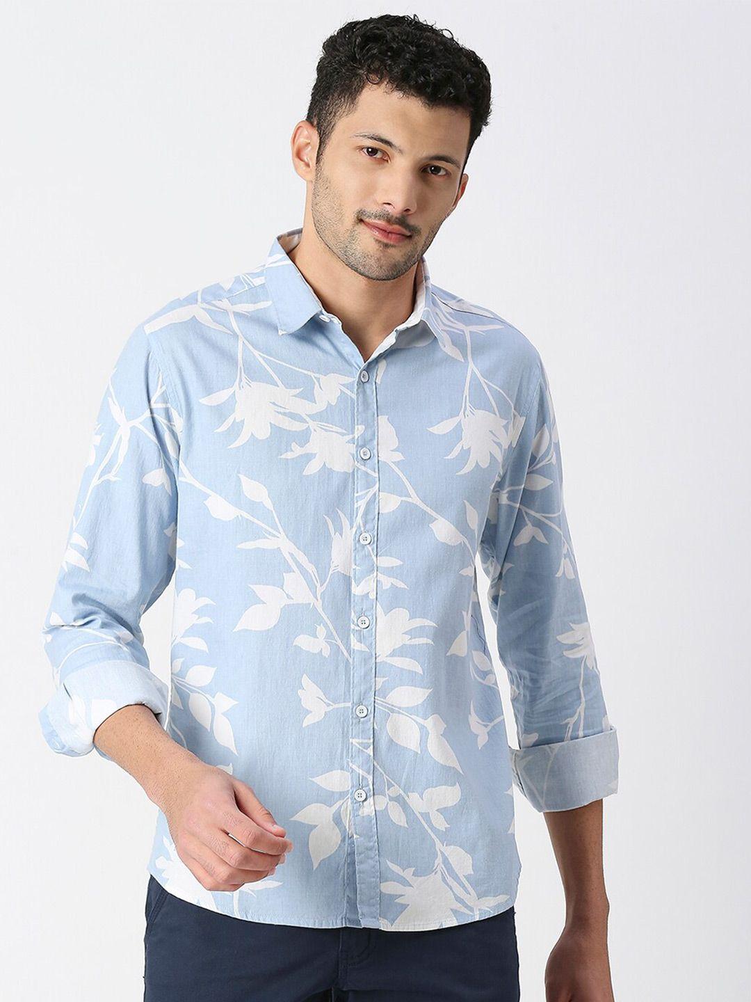 snx tailored fit floral printed pure cotton casual shirt