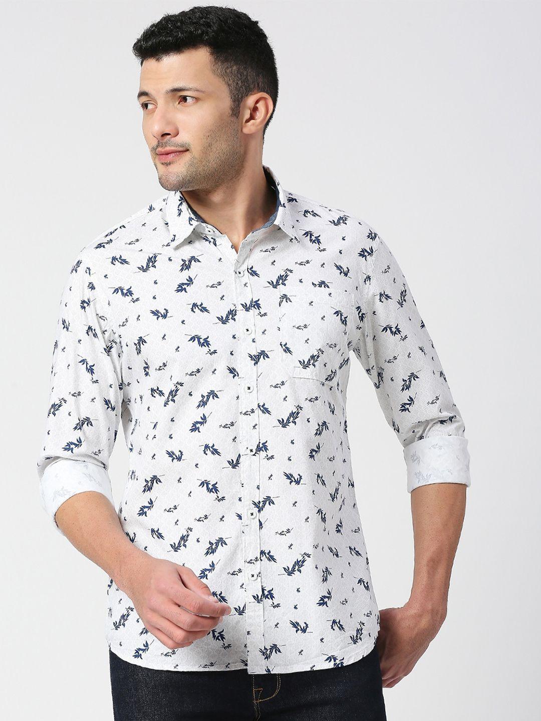 snx tailored fit floral printed pure cotton casual shirt