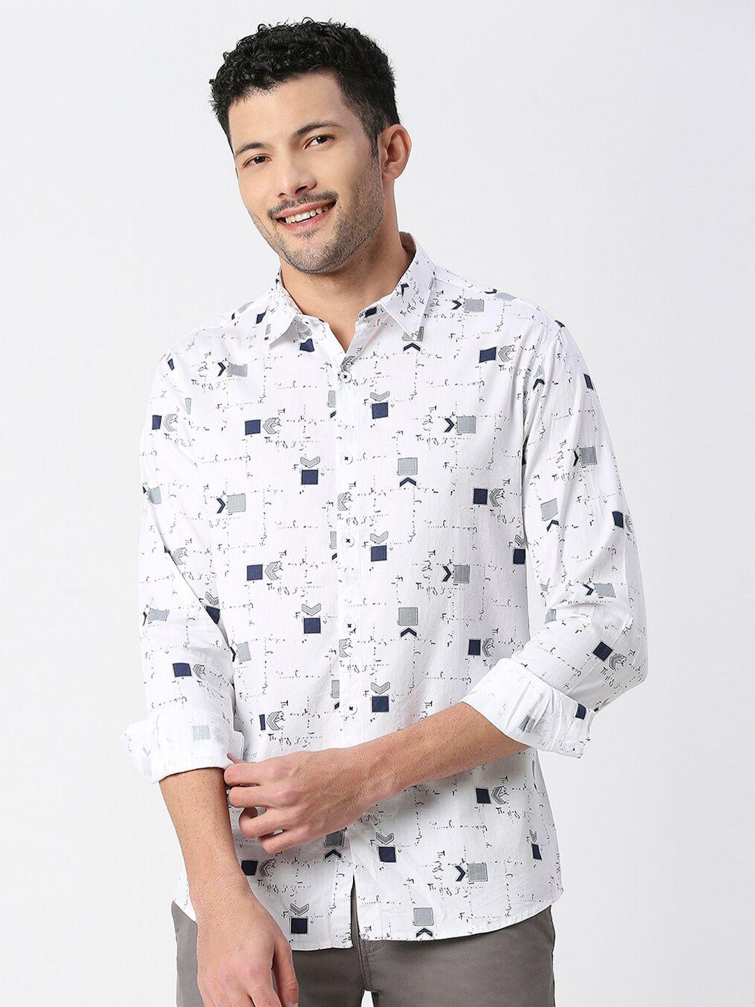 snx tailored fit geometric printed pure cotton casual shirt