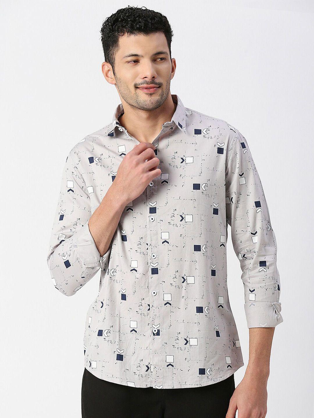 snx tailored fit geometric printed pure cotton casual shirt